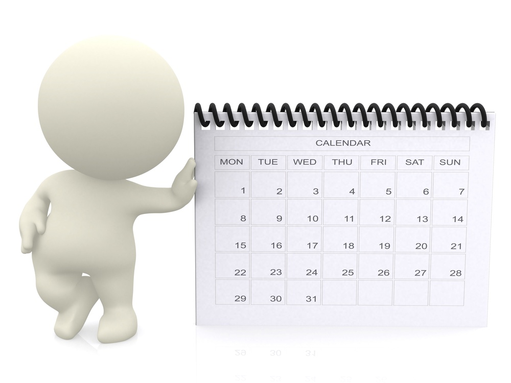 3D guy leaning on a calendar - isolated over a white background-1